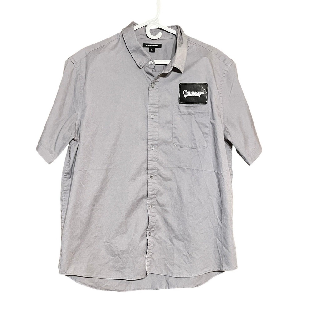 Port Authority Mens XL Gray Short Sleeve Button Down The Electric Company Patch